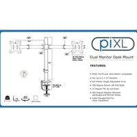 piXL Desk-Mounted Fully-Adjustable Dual Monitor Arm for Screens Up To 27 inch with VESA Mount & Built-In Cable Management