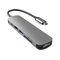 Prevo C605A 6-In-1 USB-C 4K Media and Data Transfer Hub Docking Station with 60W Passthrough, USB-C, HDMI, SD, USB-A for PC, Laptop, Tablet - Windows and Mac iOS Compatible