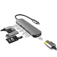 Prevo C605A 6-In-1 USB-C 4K Media and Data Transfer Hub Docking Station with 60W Passthrough, USB-C, HDMI, SD, USB-A for PC, Laptop, Tablet - Windows and Mac iOS Compatible