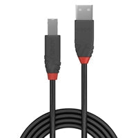 LINDY 36674 Anthra Line USB Cable, USB 2.0 Type-A (M) to USB 2.0 Type-B (M), 3m, Black & Red, Supports Data Transfer Speeds up to 480Mbps, Robust PVC Housing, Nickel Connectors & Gold Plated Contacts, Retail Polybag Packaging