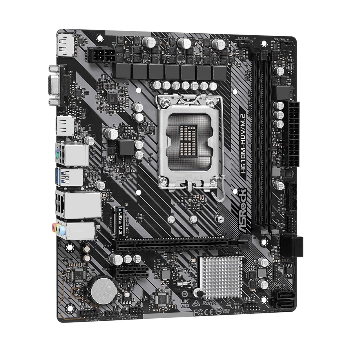 ASRock H610M-HDV/M.2 R2.0 Super Alloy Intel 1700 Socket Motherboard, Micro-ATX, 2x DDR4 Slots, 1x M.2 Socket, GbE LAN, 1x D-Sub / 1x DisplayPort / 1x HDMI Port