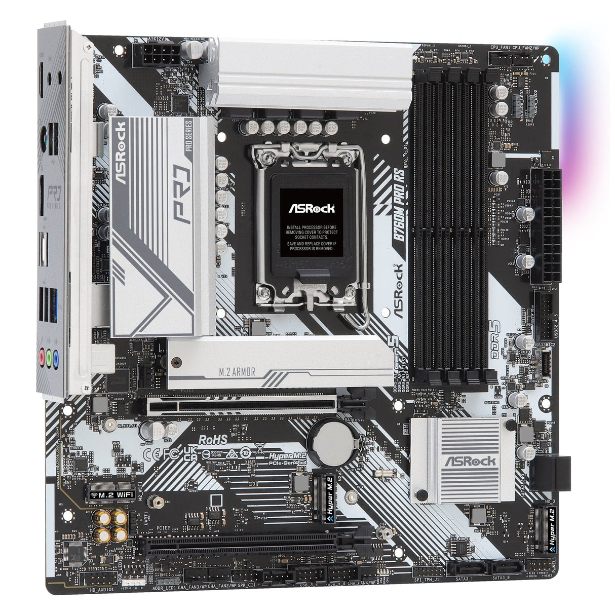 ASRock B760M PRO RS Intel 1700 Socket Motherboard, Micro-ATX, 4x DDR5 Slots, 3x M.2 Socket, Fitted I/O Shield, 2.5GbE LAN, 1x DisplayPort / 1x HDMI Port