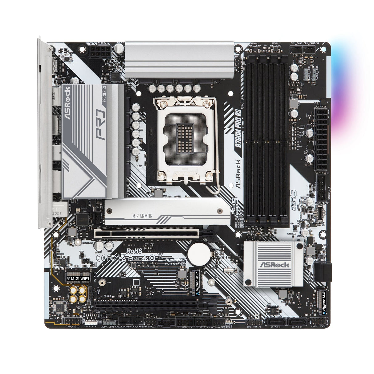 ASRock B760M PRO RS Intel 1700 Socket Motherboard, Micro-ATX, 4x DDR5 Slots, 3x M.2 Socket, Fitted I/O Shield, 2.5GbE LAN, 1x DisplayPort / 1x HDMI Port