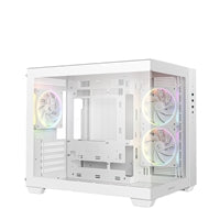 DeepCool CG330 3F ARGB Dual-Chamber Micro-ATX Tower Case, Tempered Glass Panels, 3 x 120mm ARGB Fans, USB 3.0, ITX/Micro-ATX, White
