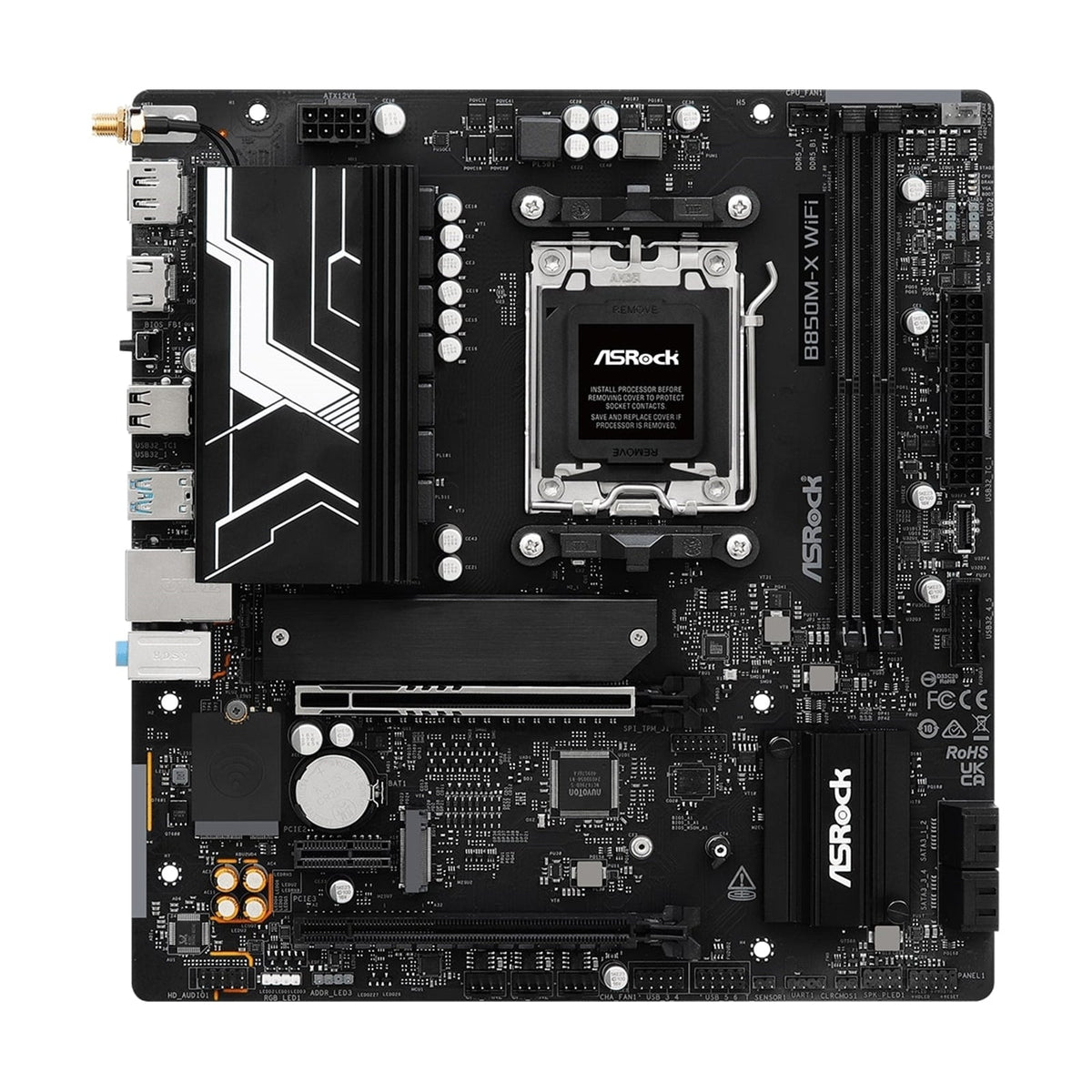 ASRock B850M-X WiFi R2.0 AMD AM5 Socket Motherboard, Micro-ATX, 2x DDR5 Slots, 2x M.2 Sockets, 2.5GbE LAN, Wi-Fi 6E, 1x DisplayPort / 1x HDMI Port