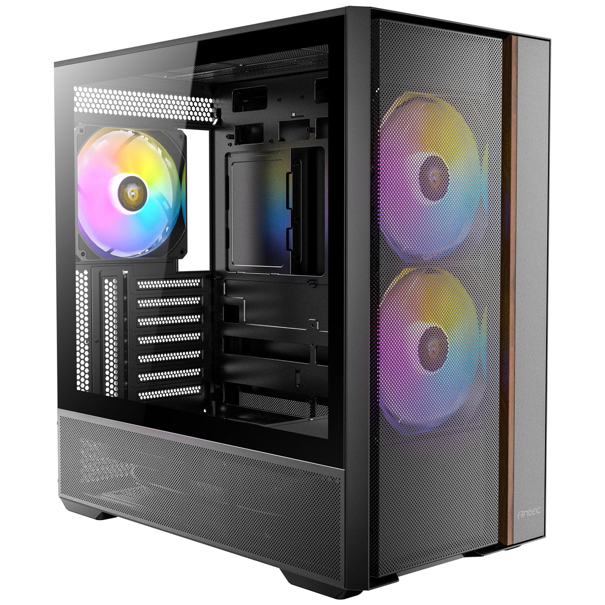 Antec FLUX Rear Mid Tower PC Case - Tempered Glass, Steel/Plastic/Wood, 5 PWM Fans, USB-C, ATX/Micro-ATX/ITX Compatibility