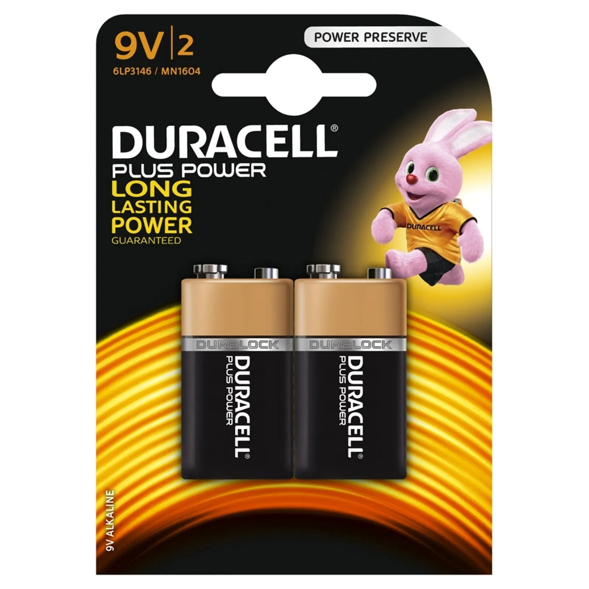 Duracell Plus Power Alkaline 9V Battery, Pack ng 2