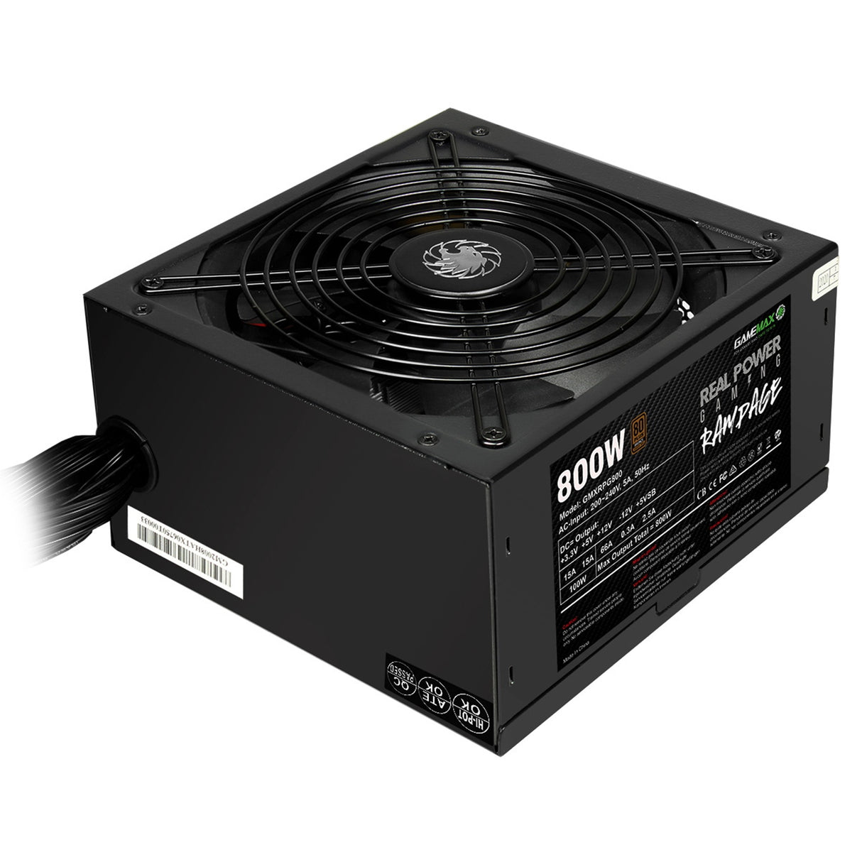 GAMEMAX RPG Rampage 800W PSU, 140mm Ultra Silent Fan, 80 PLUS Bronze, Non Modular, Flat Black Cables, Japanese TK Main Capacitor Fitted