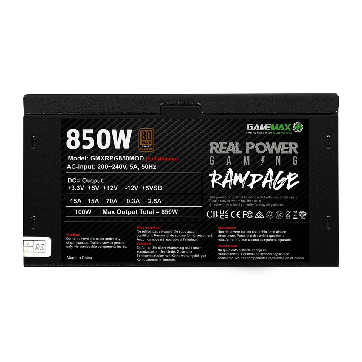 Gamemax RPG Rampage 850W Fully Modular 80 Plus Bronze PSU With 140mm FDB Fan