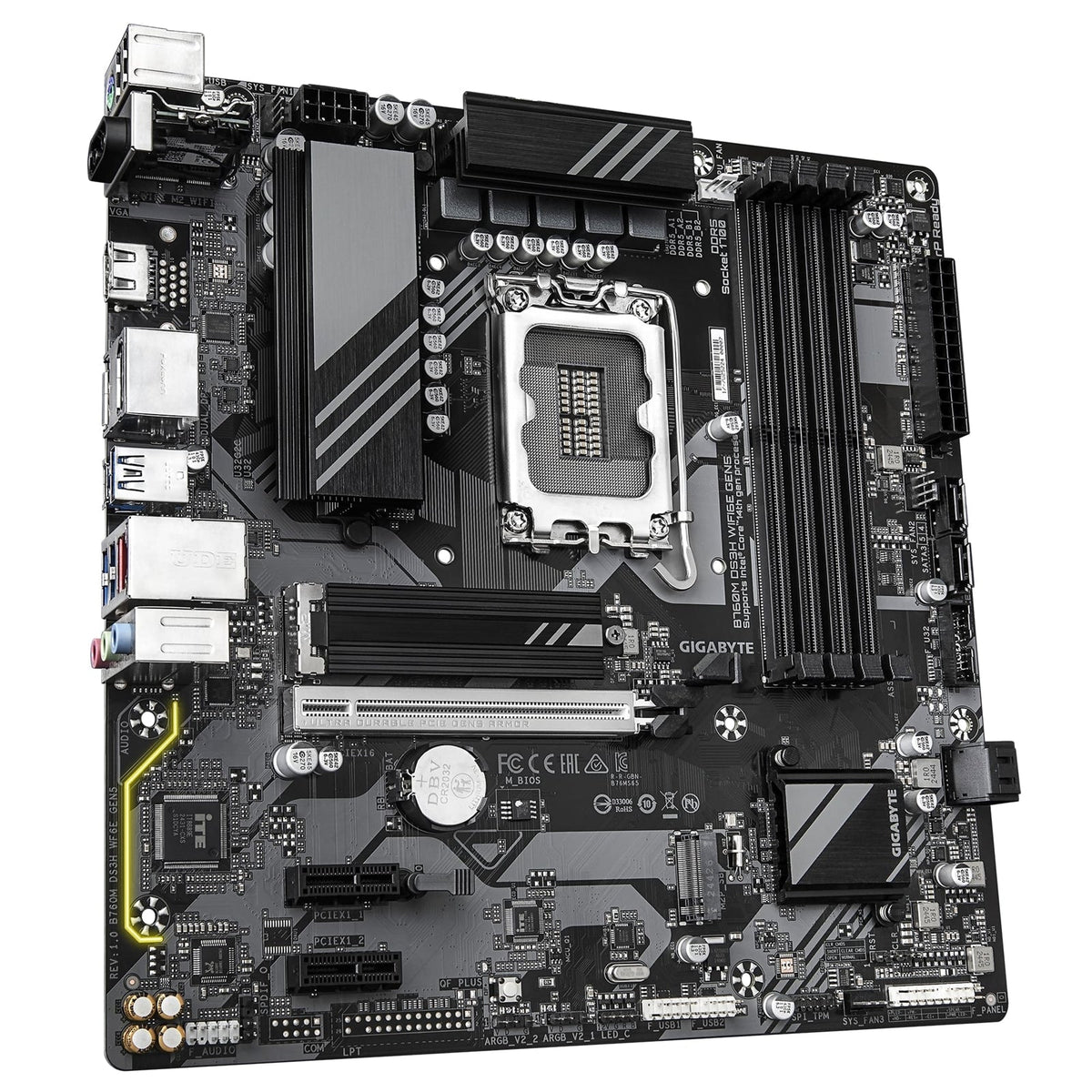 Gigabyte B760M DS3H WIFI6E GEN5 Intel 1700 Socket Motherboard, Micro-ATX, 4x DDR5 Slots, 2x M.2 Socket, 2.5GbE LAN, Wi-Fi 6E, 1x HDMI Port / 2x DisplayPort
