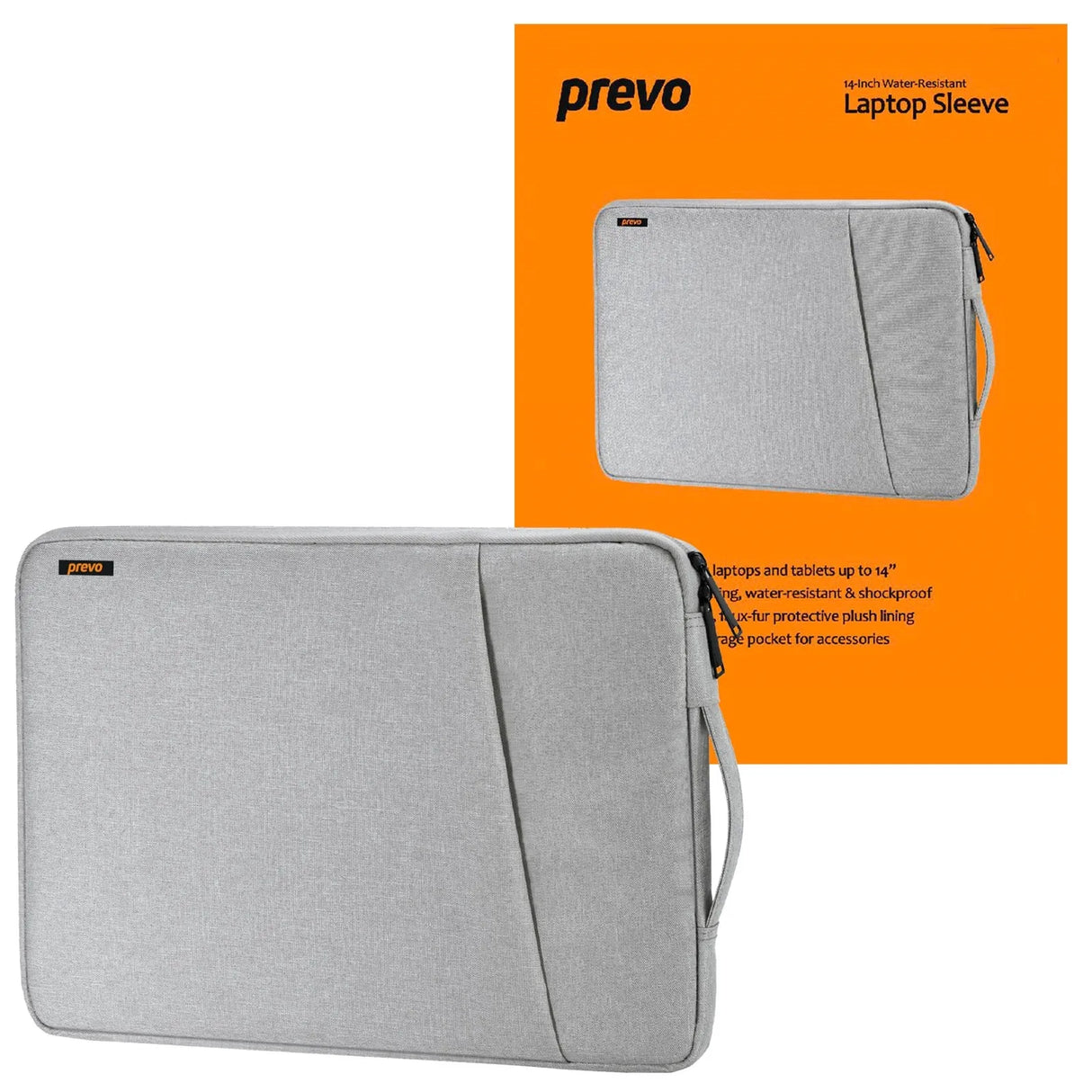 Prevo 14 Inch Laptop Sleeve, May Side Pocket, Cushioned Lining, Light Grey