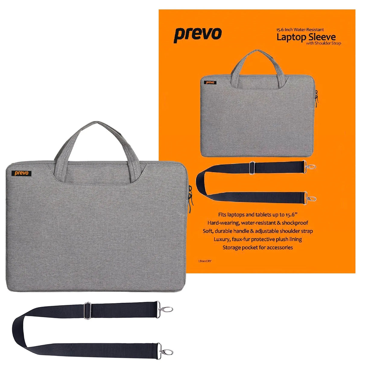 Prevo 15.6 Inch Laptop Bag, Cushioned Lining, May Shoulder Strap, Light Grey