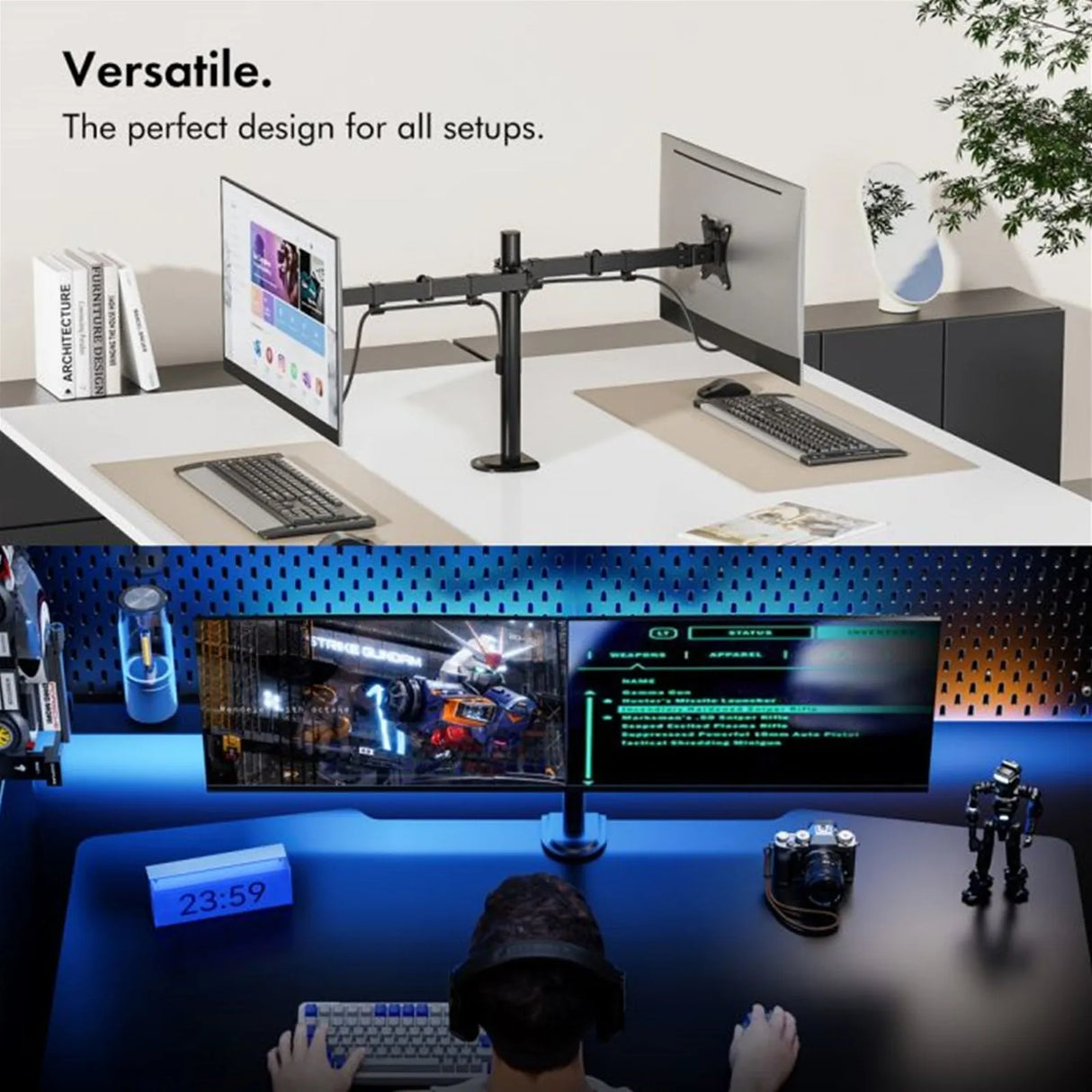 VonHaus Dual Monitor Stand for 13-32 Inch Screens, Twin Monitor Mount with Desk Clamp, Height Adjustable, Easy Assemble Stand with Full Tilt, Rotation & Swivel Arms, VESA 75x75 & 100x100mm