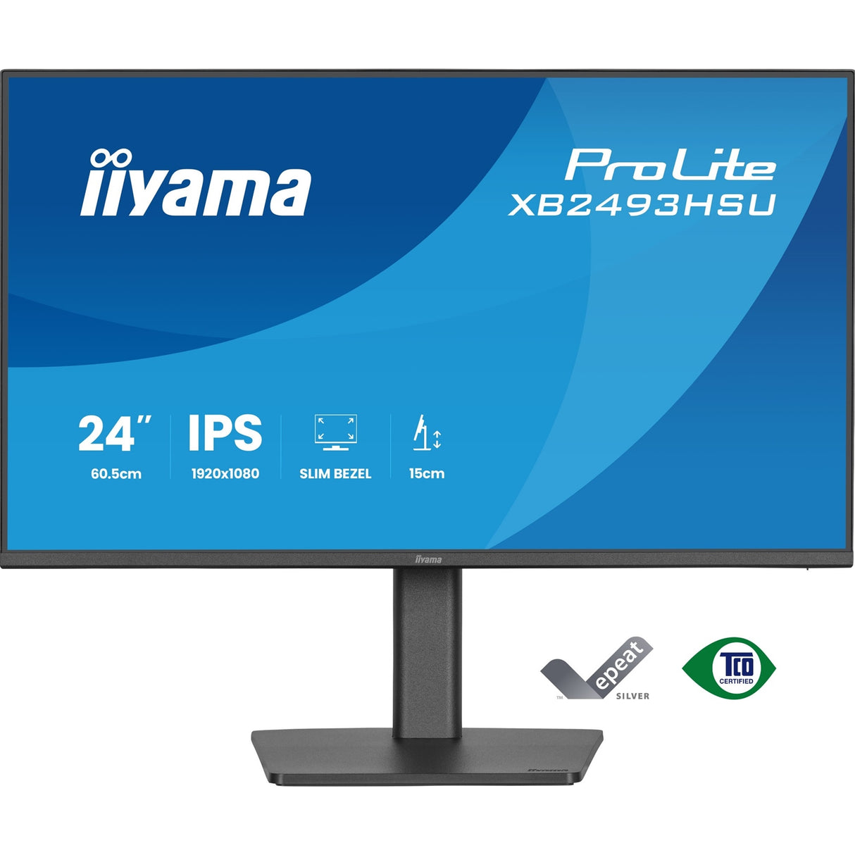 iiyama PROLITE XB2493HSU-B1 24 inch IPS Monitor, Full HD, 1ms, USB Hubx2, HDMI, DisplayPort, Freesync, 120Hz, Speakers, Black, ACR, Internal PSU, VESA, Height Adjustable