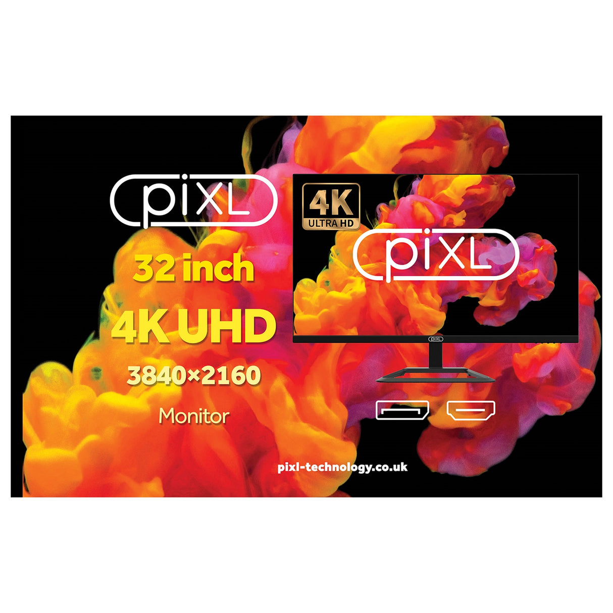 piXL CM32F44K 32 Inch 60Hz 4K Widescreen IPS Monitor with 3840 x 2160 Resolution, 5ms Response Time, 60Hz Refresh Rate, Display Port, HDMI & VESA Mount