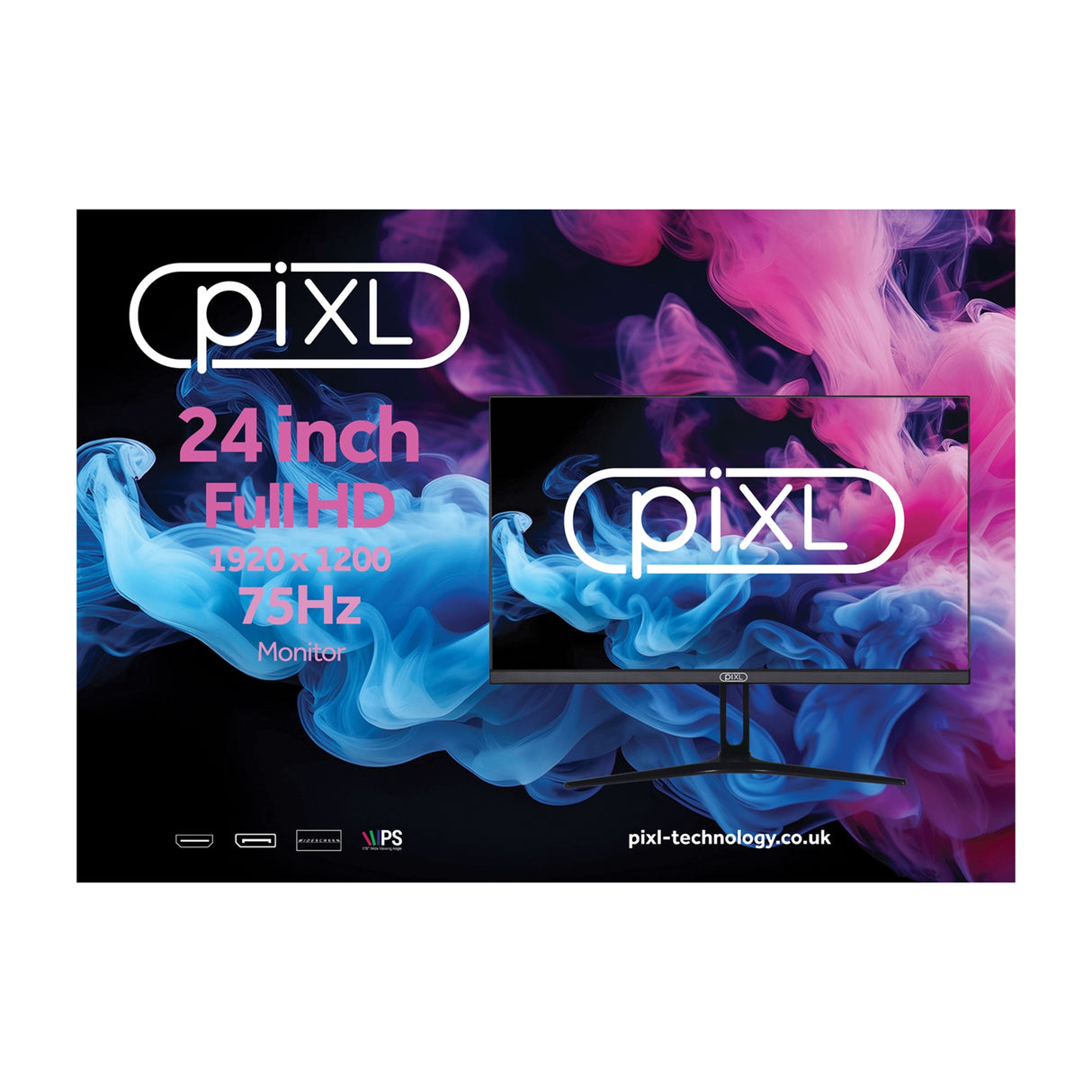 piXL PX24IDHFP 24 Inch 75Hz Full HD Widescreen IPS Monitor with 1920 x 1200 Resolution, 5ms Response Time, 75Hz Refresh Rate, HDMI, DisplayPort & VESA Mount