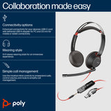 HP Poly Blackwire 5220 Stereo USB-C Headset +3.5mm Plug +USB-C/A Adapter