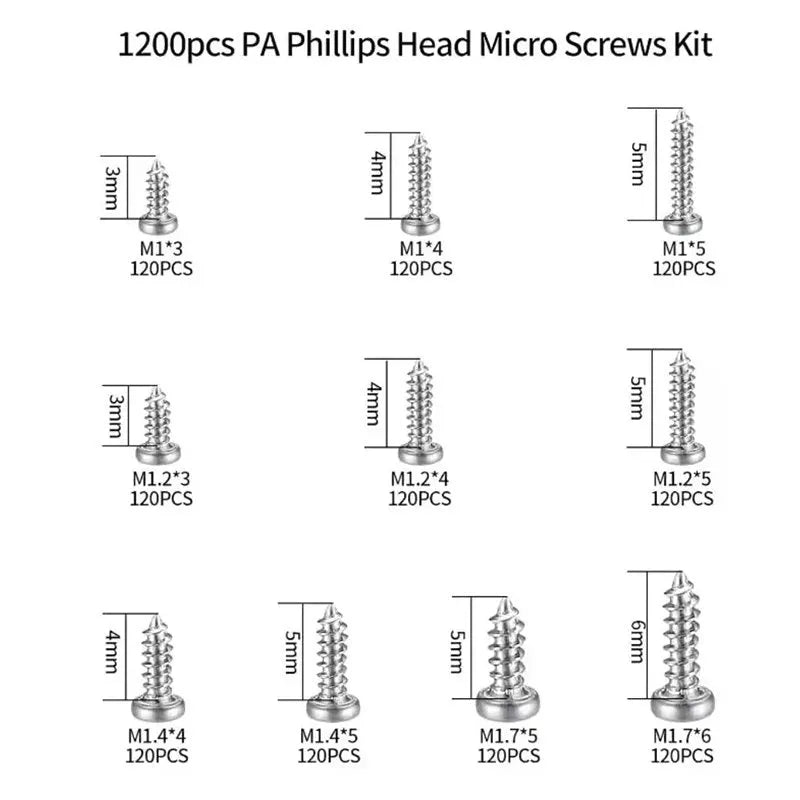 1200pcs Micro Screw Assortment