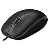 Logitech B100 Wired USB Mouse, 3-Buttons, 1000dpi and Optical Tracking, Ambidextrous Design for PC, Mac and Laptop, Black