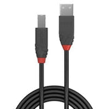 LINDY 36674 Anthra Line USB Cable, USB 2.0 Type-A (M) to USB 2.0 Type-B (M), 3m, Black & Red, Supports Data Transfer Speeds up to 480Mbps, Robust PVC Housing, Nickel Connectors & Gold Plated Contacts, Retail Polybag Packaging