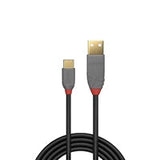 Lindy 36886 1m USB-A (M) 2.0 To USB-C (M) 2.0 Anthra Line 480Mbps Cable - Black