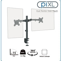 piXL Desk-Mounted Fully-Adjustable Dual Monitor Arm for Screens Up To 27 inch with VESA Mount & Built-In Cable Management