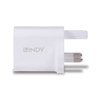 LINDY 73425 30W USB Type A & C Charger UK Plug, 3A, Power Delivery 3.0 + PPS, 2 Output Connectors (USB, 24 pin USB-C), White