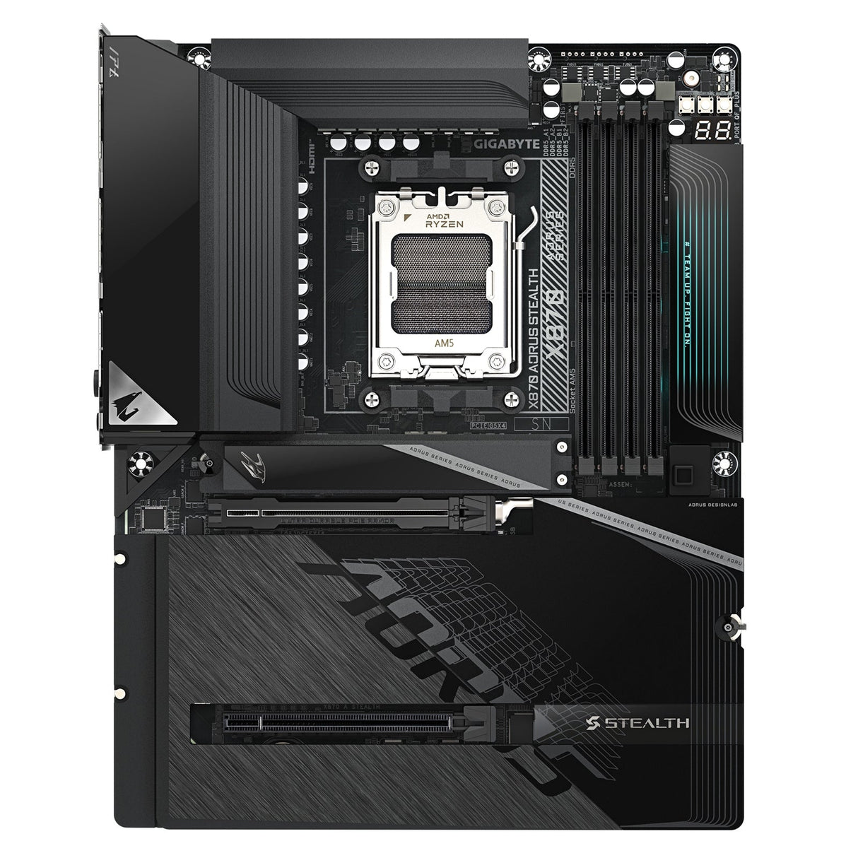 Gigabyte X870 AORUS STEALTH AMD AM5 Socket Motherboard, ATX, 4x DDR5 Slots, 4x M.2 Socket, 5GbE LAN, WiFi 7, 1x HDMI Port / 2x USB-C (USB4)
