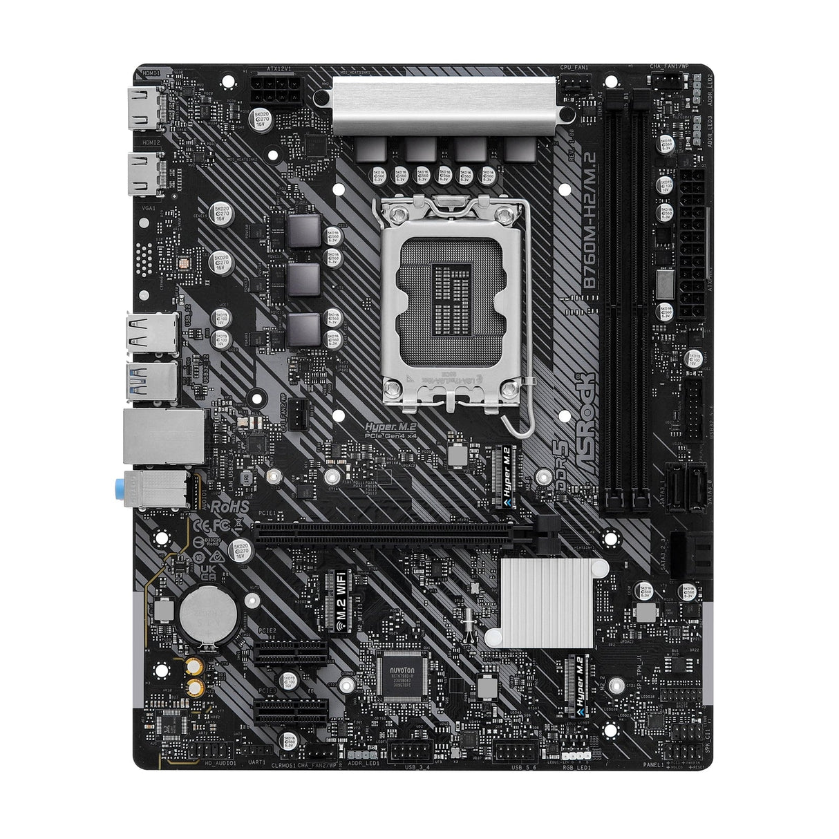 ASRock B760M-H2/M.2 Intel 1700 Socket Motherboard, Micro-ATX, 2x DDR5 Slots, 2x M.2 Socket, 2.5GbE LAN, 2x HDMI Port
