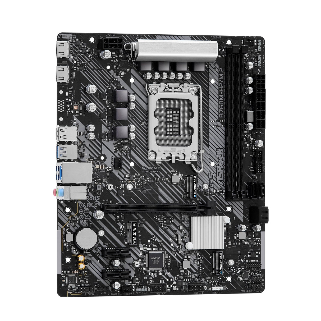 ASRock B760M-H2/M.2 Intel 1700 Socket Motherboard, Micro-ATX, 2x DDR5 Slots, 2x M.2 Socket, 2.5GbE LAN, 2x HDMI Port