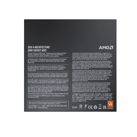 AMD Ryzen 7 7700X with Radeon Graphics, 8 Core Processor, 16 Threads, 4.5GHz up to 5.4GHz Boost, 40MB Cache, 105W, No Fan, Radeon Graphics