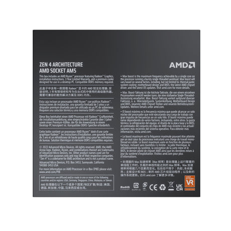 AMD Ryzen 9 7900 with Radeon Graphics, 12 Core Processor, 24 Threads, 3.7GHz up to 5.4GHz Boost, 76MB Cache, 65W, Wraith Prism LED Cooler, Radeon Graphics