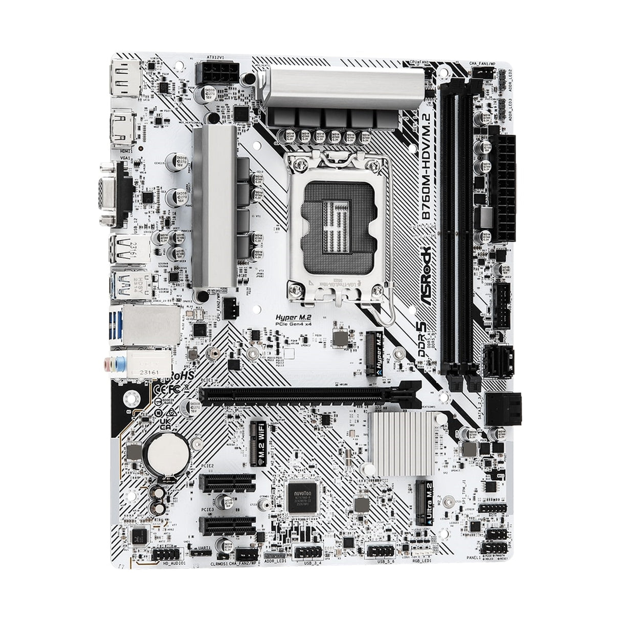ASRock B760M-HDV/M.2 Intel 1700 Socket Motherboard, Micro-ATX, 2x DDR5 Slots, 2x M.2 Sockets, 2.5GbE LAN, 1x D-Sub / 1x DisplayPort / 1x HDMI Port