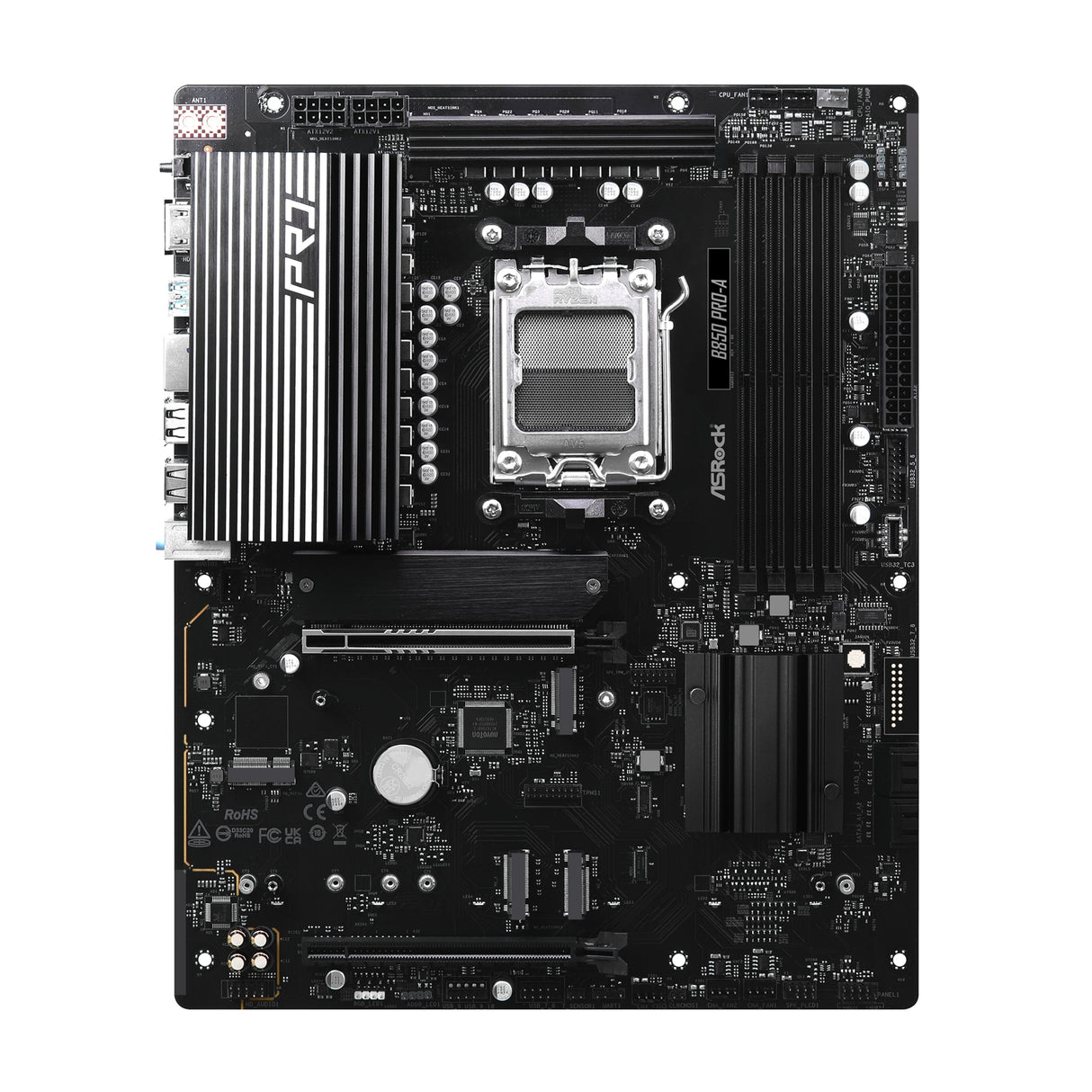 ASRock B850 Pro-A AMD AM5 Socket Motherboard, ATX, 4x DDR5 Slots, 4x M.2 Sockets, 2.5GbE LAN, 1x HDMI Port / 1x USB-C