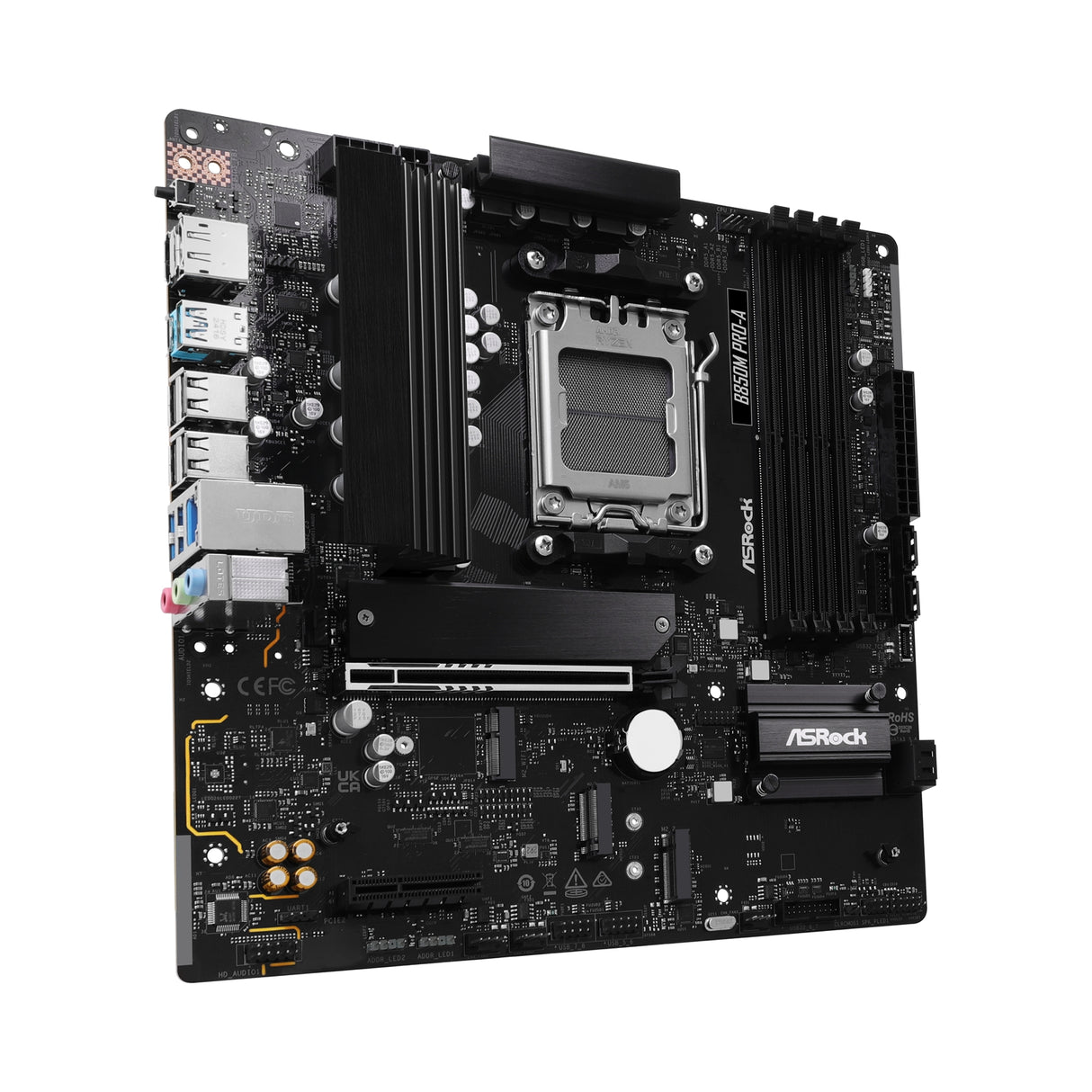 ASRock B850M Pro-A AMD AM5 Socket Motherboard, Micro-ATX, 4x DDR5 Slots, 3x M.2 Sockets, 2.5GbE LAN, 1x DisplayPort / 1x HDMI Port