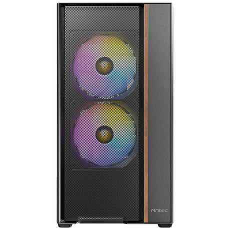 Antec FLUX Rear Mid Tower PC Case - Tempered Glass, Steel/Plastic/Wood, 5 PWM Fans, USB-C, ATX/Micro-ATX/ITX Compatibility
