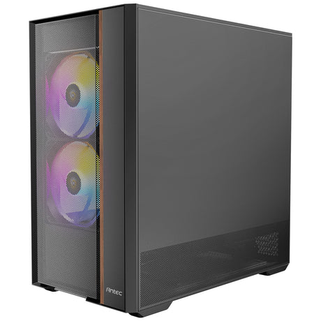Antec FLUX Rear Mid Tower PC Case - Tempered Glass, Steel/Plastic/Wood, 5 PWM Fans, USB-C, ATX/Micro-ATX/ITX Compatibility