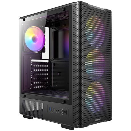 Antec VX310 ARGB Mid-Tower Gaming PC Case - Pre-Installed 4 x 120mm ARGB Fans, Tempered Glass Side Panel, High-Airflow Mesh Front - ATX/Micro-ATX/ITX