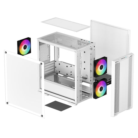 DeepCool CC360 ARGB WH, White, Mini Tower Chassis w/ Tempered Glass Window, 3x 120mm ARGB Fans, USB 3.0, mATX/mITX