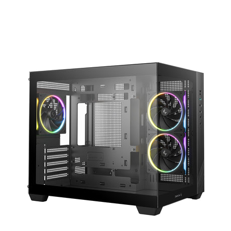DeepCool CG330 3F ARGB Dual-Chamber Micro-ATX Tower Case, Tempered Glass Panels, 3 x 120mm ARGB Fans, USB 3.0, ITX/Micro-ATX, Black