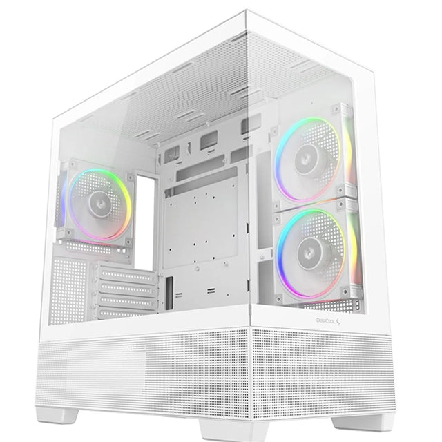DeepCool CG380 3F Micro-ATX Gaming Case White Panoramic Tempered Glass Side Panel, Mesh Airflow Front, 3 Pre-Installed ARGB Fans, USB-C & USB-A Front I/O, Spacious SFF/mATX/ITX Build Support