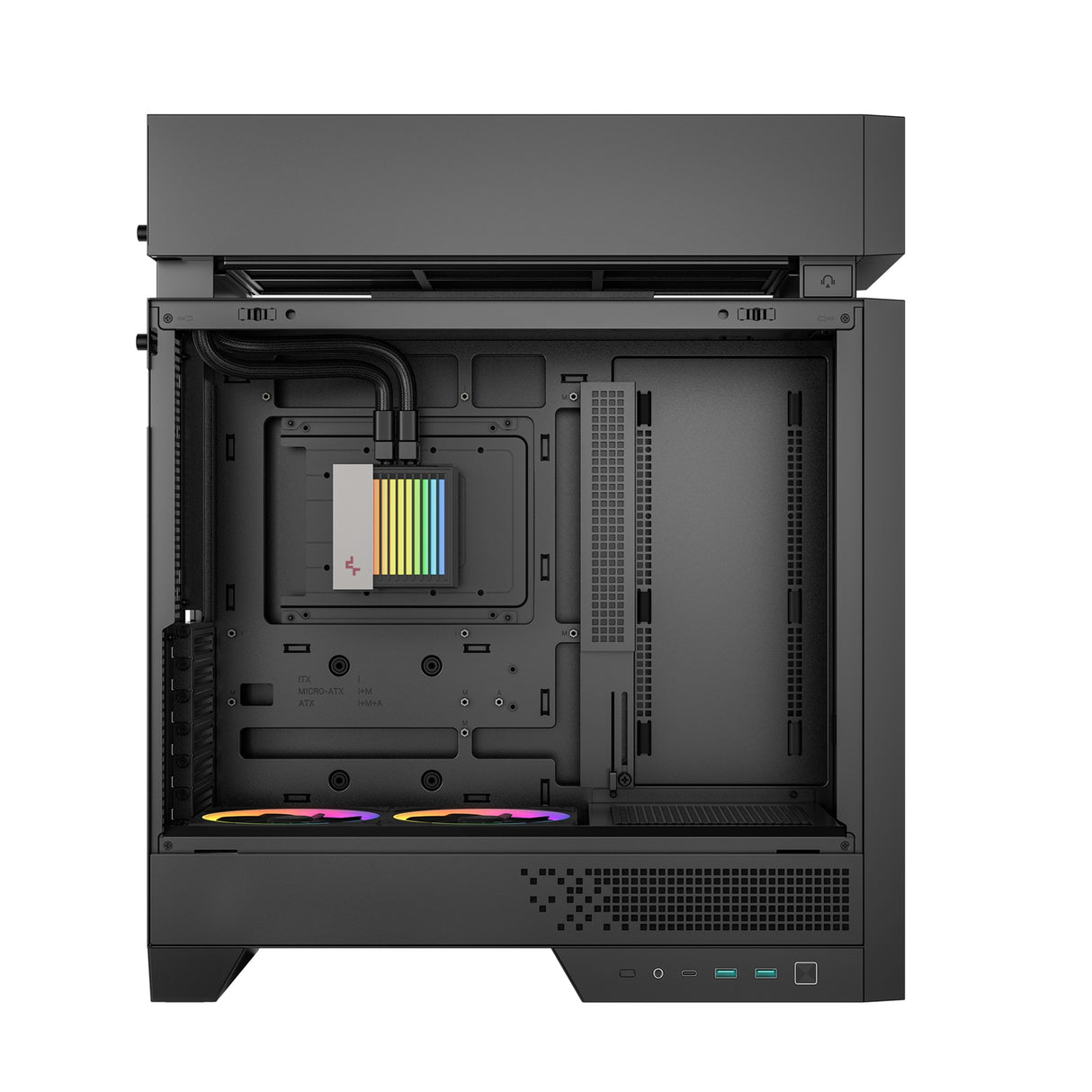 DeepCool CL6600 ARGB Modular Split-Chamber Mid-Tower ATX Case, Tempered Glass Panels,  Pre-installed 360mm ARGB Liquid Cooler, 2 x FL12R  SE ARGB Fans, USB 3.0, Mini-ITX/Mico-ATX/ATX, Black