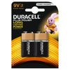 Duracell Plus Power Alkaline 9V Battery, Pack ng 2