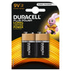 Duracell Plus Power Alkaline 9V Battery, Pack ng 2