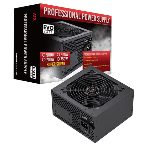 EVO LABS BR600-12BL 600W PSU,120mm Black Silent Fan with Improved Ventilation, Non Modular, High-Efficiency, PFC Certified, CE Compliant, Retail Packaged