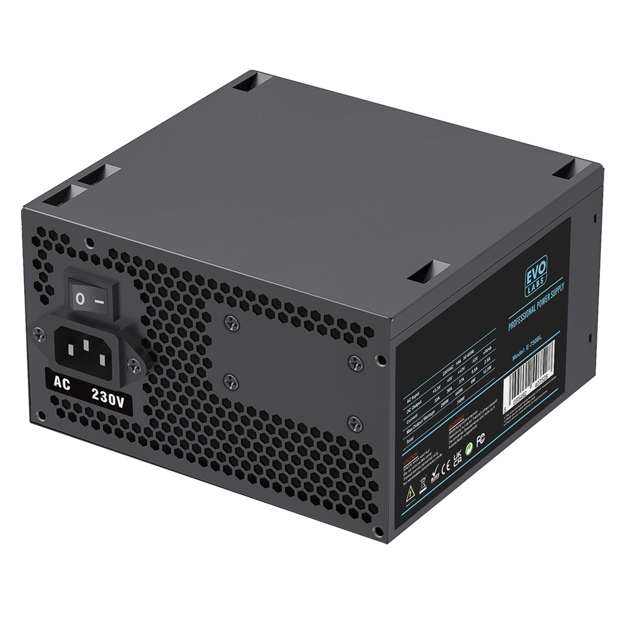 EVO LABS BR750-12BL 750W PSU,120mm Black Silent Fan with Improved Ventilation, Non Modular, High-Efficiency, PFC Certified, CE Compliant, Retail Packaged