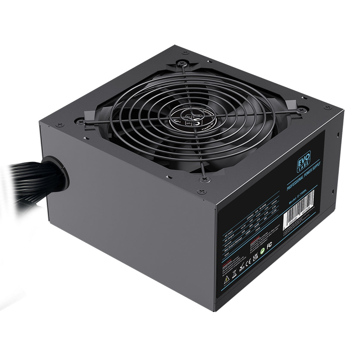 EVO LABS BR750-12BL 750W PSU,120mm Black Silent Fan with Improved Ventilation, Non Modular, High-Efficiency, PFC Certified, CE Compliant, Retail Packaged