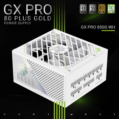 GAMEMAX GX-850 Pro Modular 80 Plus Gold ATX3.0 PCIe 5.0 PSU With 135mm FDB Fan, White