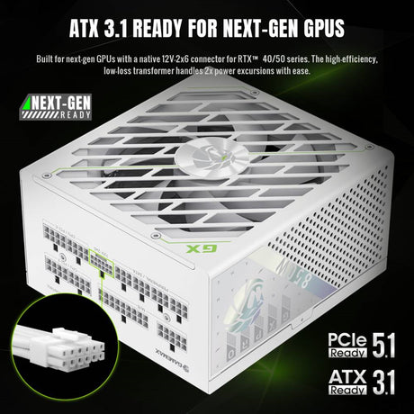 GAMEMAX GX-850 Pro Modular 80 Plus Gold ATX3.0 PCIe 5.0 PSU With 135mm FDB Fan, White