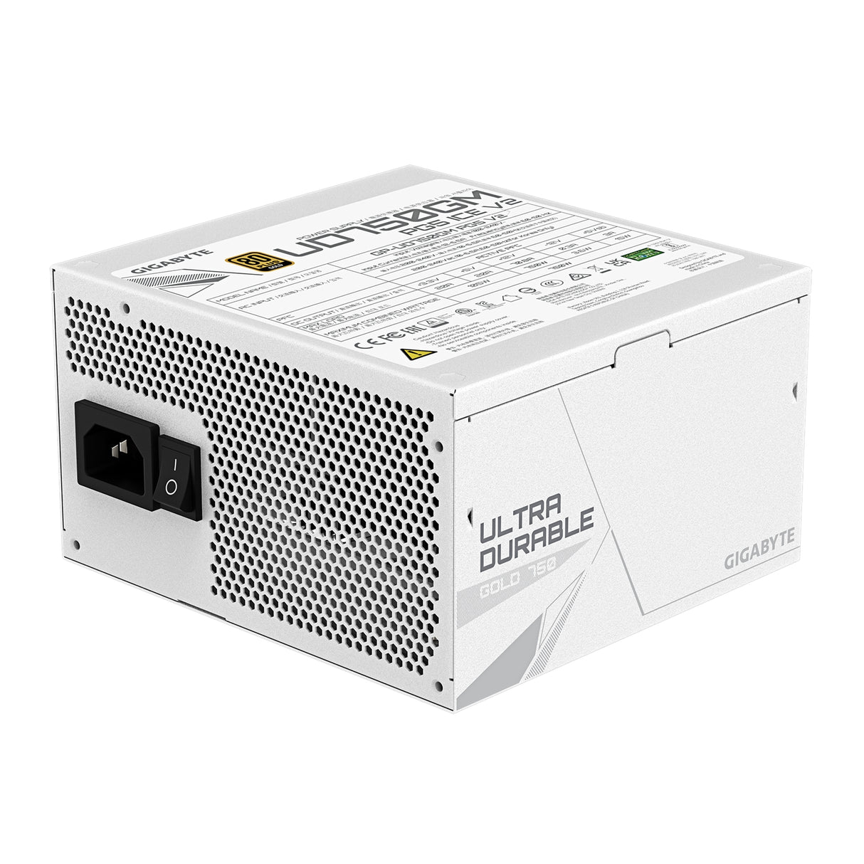 GIGABYTE GP-UD750GM 750W V2 ICE, 80 Plus Gold Certified Fully Modular Power Supply, PCIe Gen 5.1, 80 PLUS Gold, Fully Modular Design, 120mm Fan, ATX 3.1 compatible, UK Plug